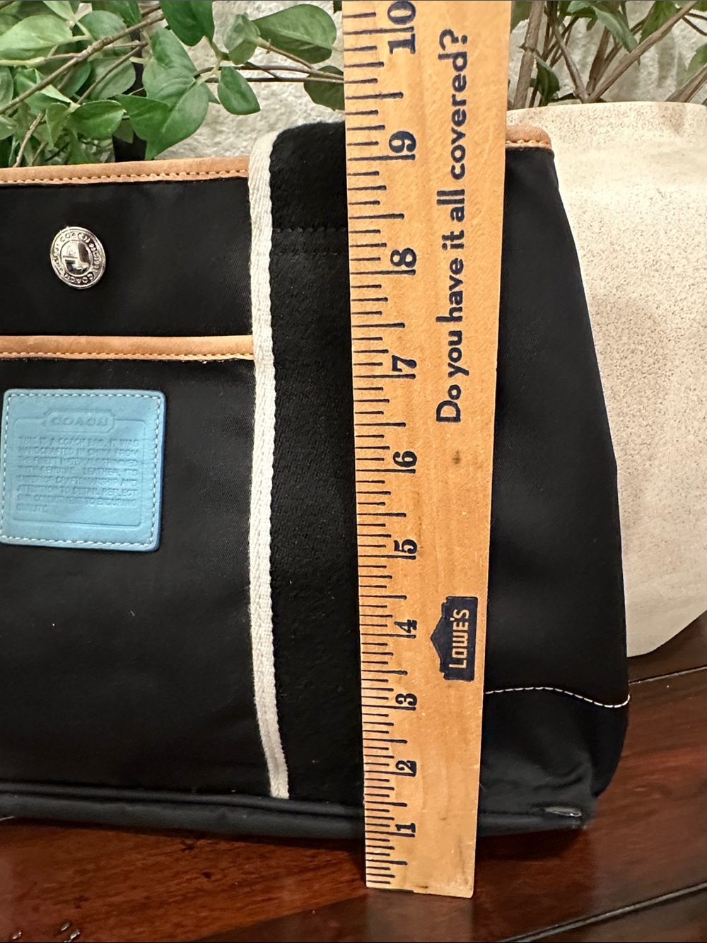 Coach Black Canvas Tote with Blue Accents and Tan Trim - Picture 12 of 15